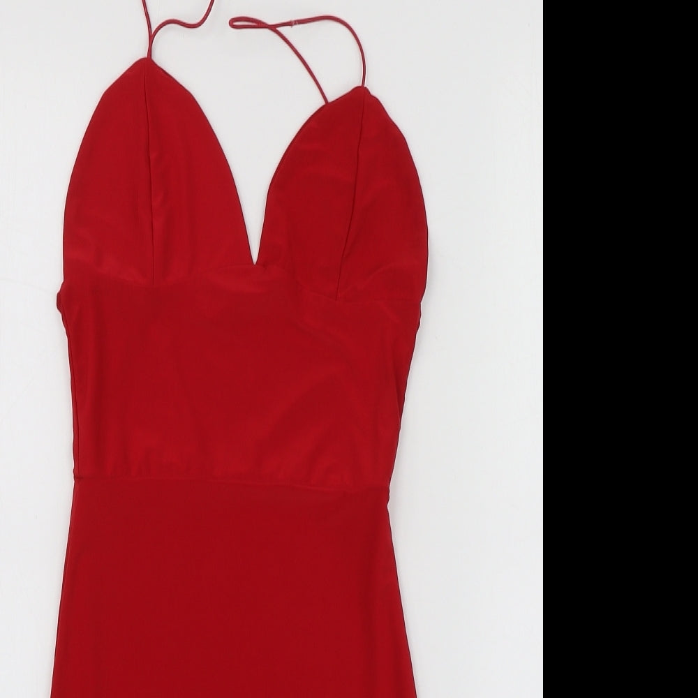 PRETTYLITTLETHING Womens Red Polyester Mini Size 4 V-Neck