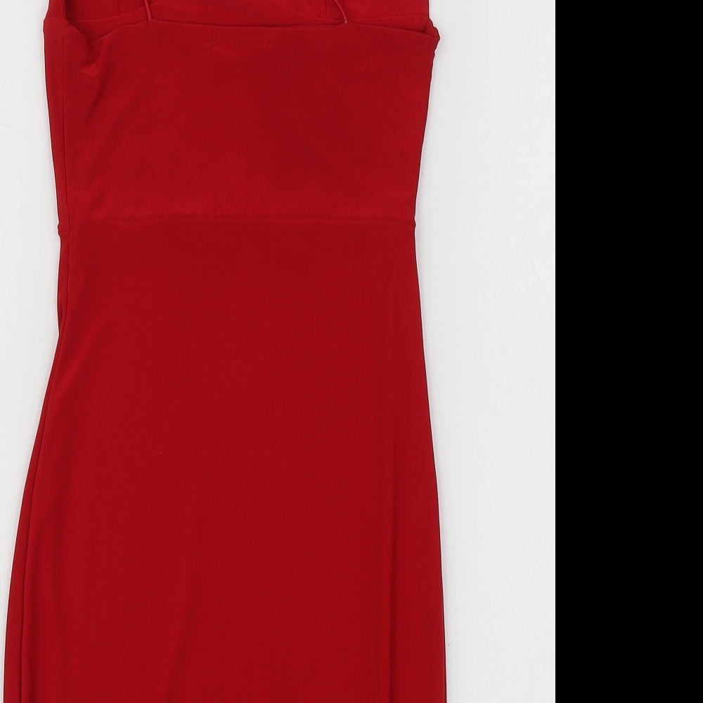 PRETTYLITTLETHING Womens Red Polyester Mini Size 4 V-Neck