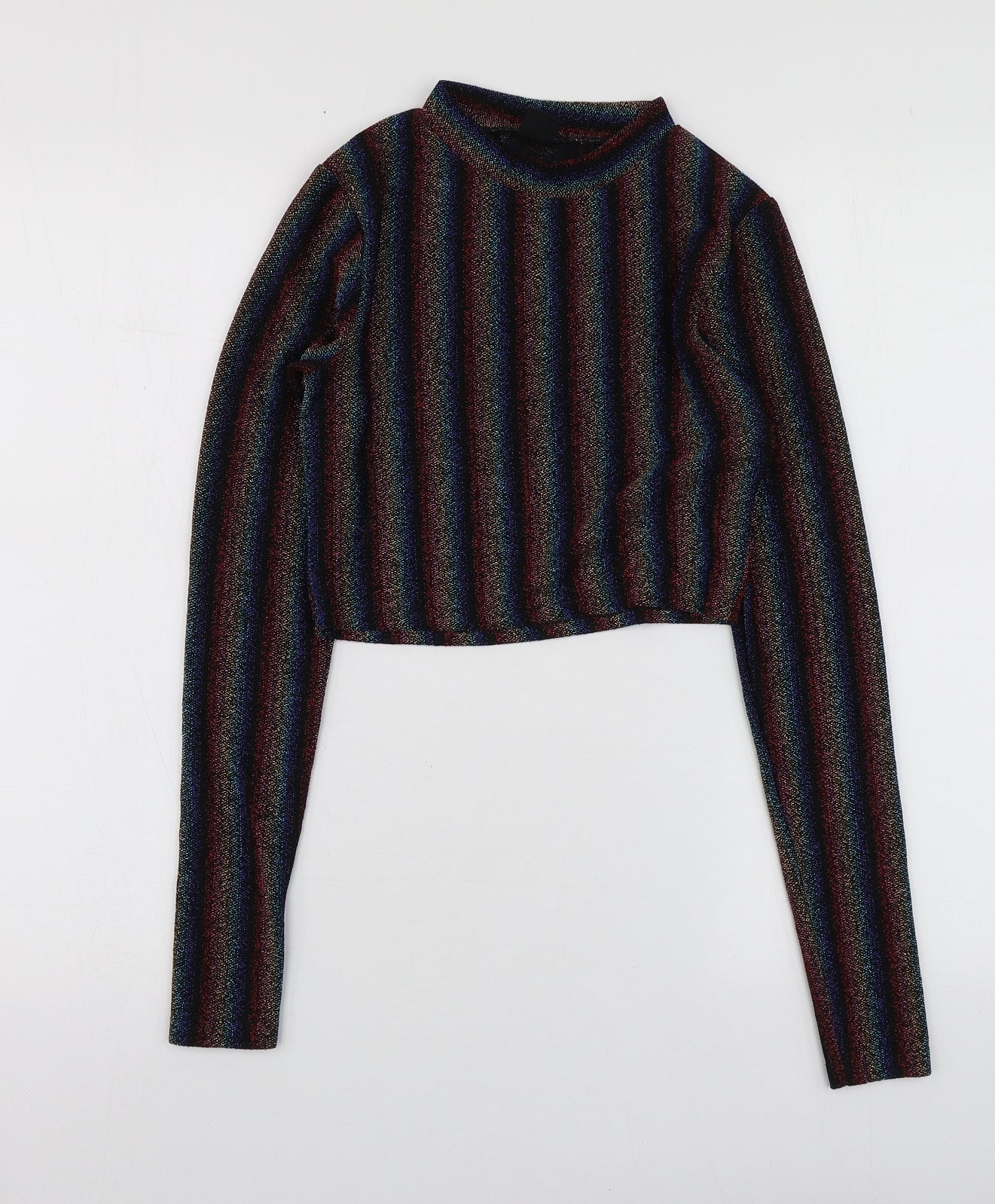 Urban Outfitters Womens Multicoloured Striped Nylon Basic T-Shirt Size S High Neck