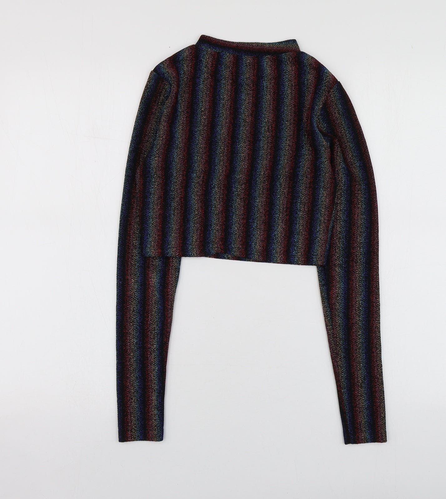 Urban Outfitters Womens Multicoloured Striped Nylon Basic T-Shirt Size S High Neck