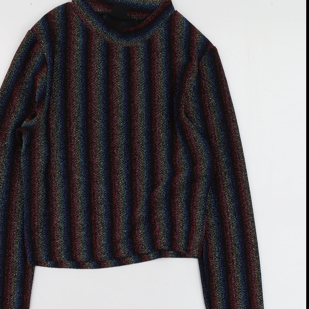 Urban Outfitters Womens Multicoloured Striped Nylon Basic T-Shirt Size S High Neck