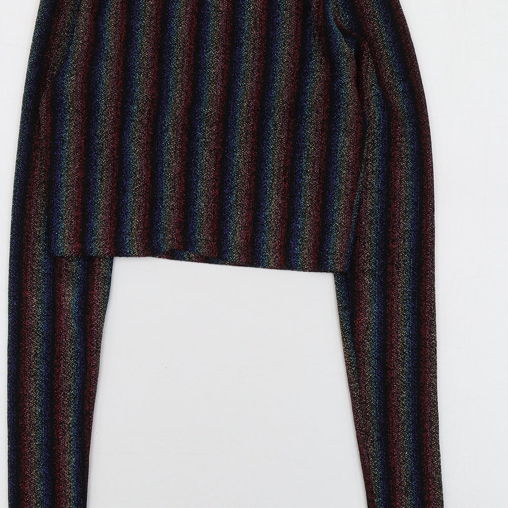 Urban Outfitters Womens Multicoloured Striped Nylon Basic T-Shirt Size S High Neck