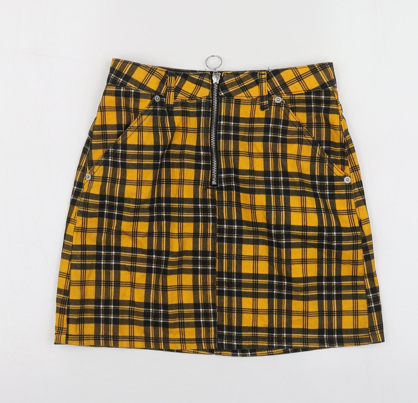 Topshop Womens Yellow Plaid Cotton Mini Skirt Size 36