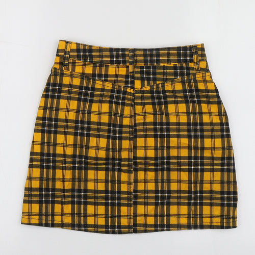 Topshop Womens Yellow Plaid Cotton Mini Skirt Size 36