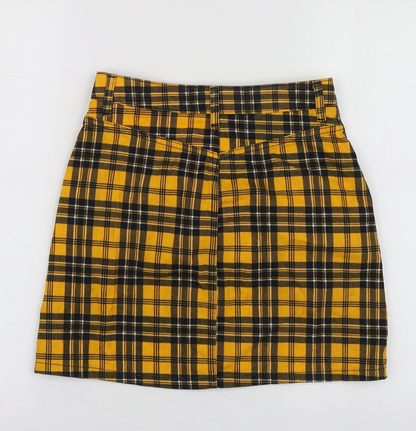 Topshop Womens Yellow Plaid Cotton Mini Skirt Size 36