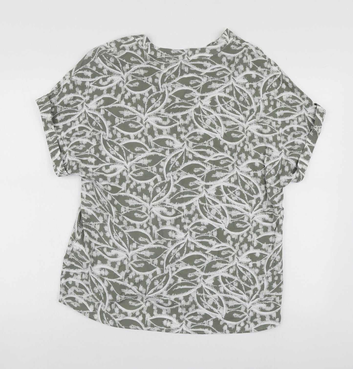 Primark Womens Green Geometric Polyester Basic Blouse Size 14 V-Neck