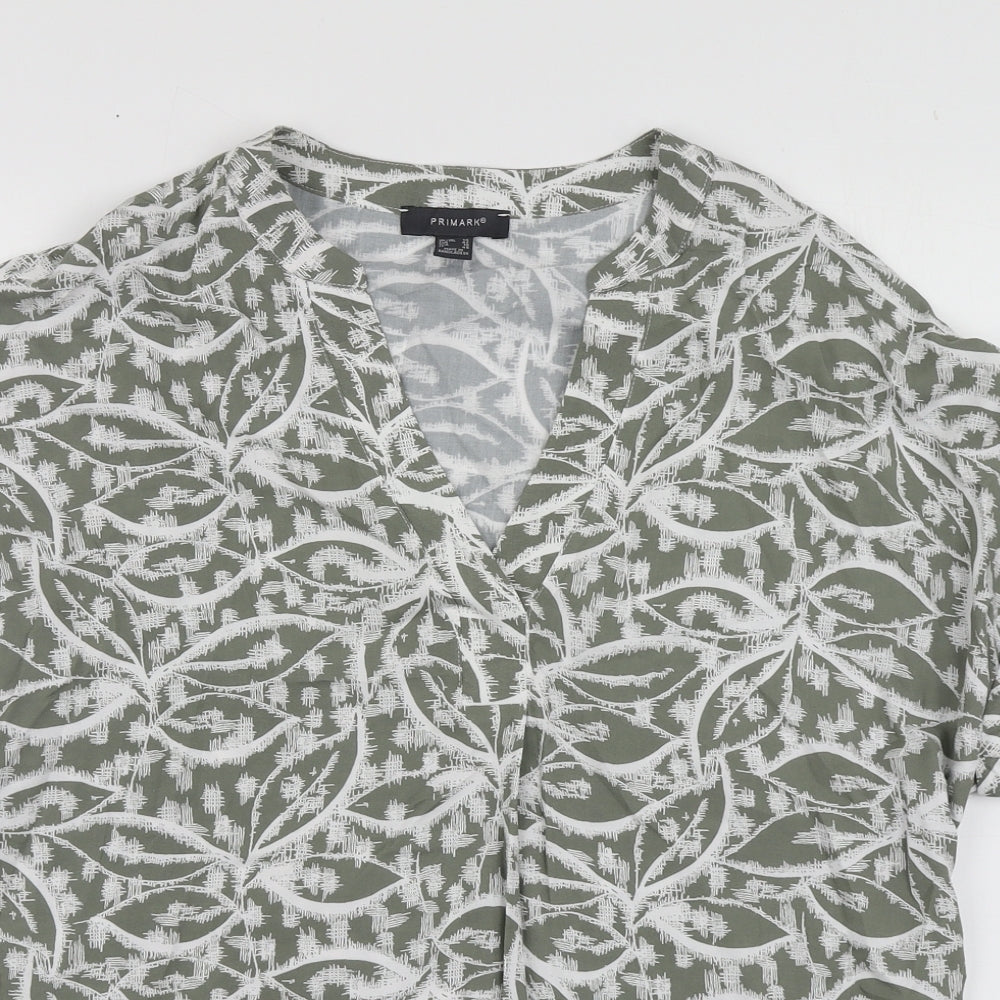 Primark Womens Green Geometric Polyester Basic Blouse Size 14 V-Neck