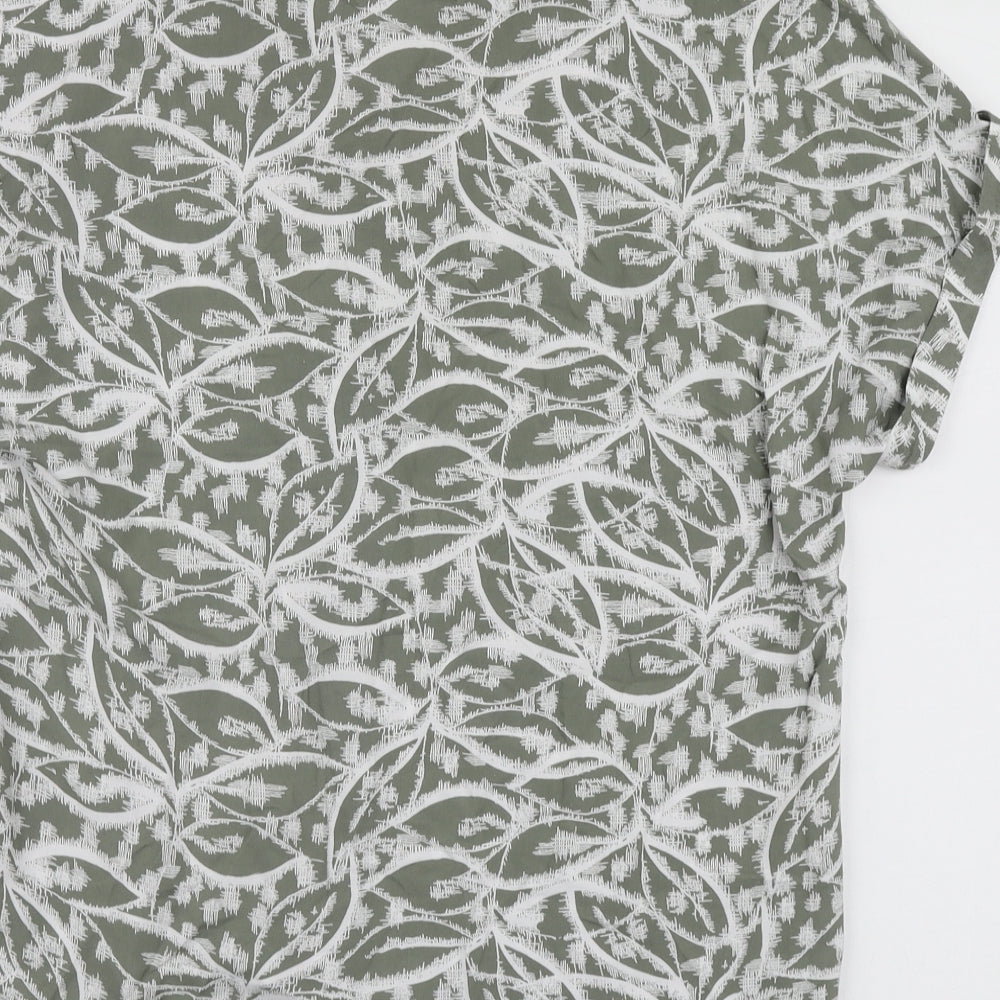 Primark Womens Green Geometric Polyester Basic Blouse Size 14 V-Neck