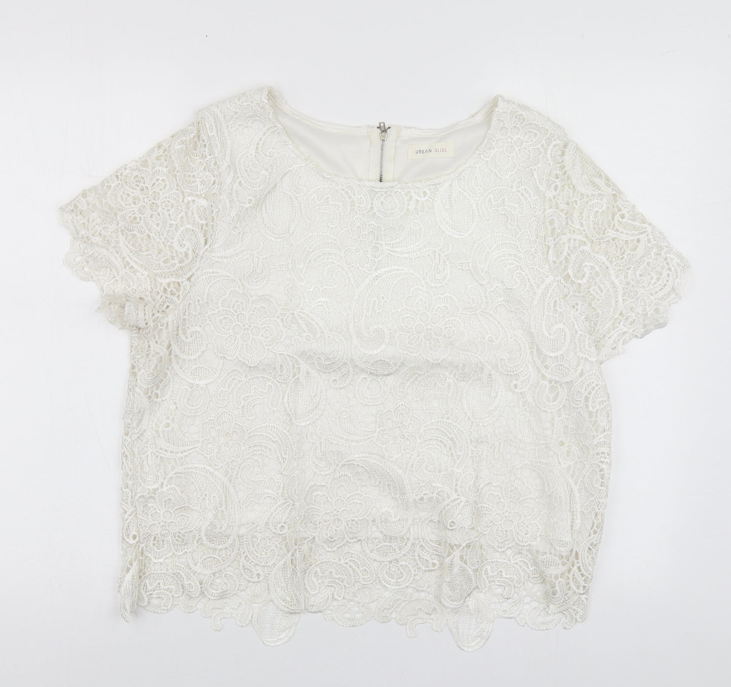 Urban Bliss Womens White Polyester Basic Blouse Size 16 Round Neck