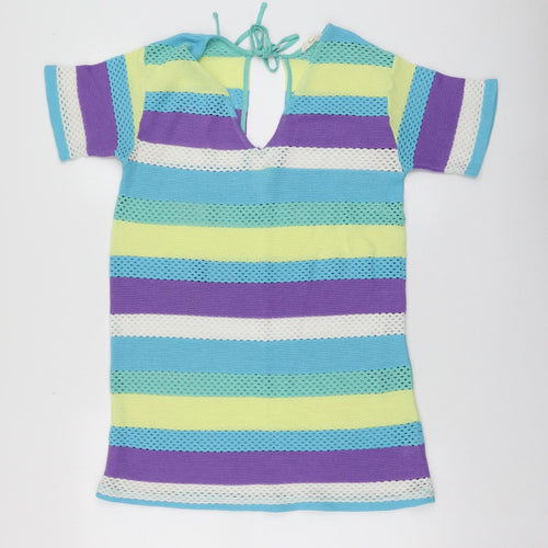 NEXT Womens Multicoloured Striped Polyester A-Line Size M V-Neck - BEACHWEAR