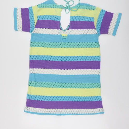 NEXT Womens Multicoloured Striped Polyester A-Line Size M V-Neck - BEACHWEAR