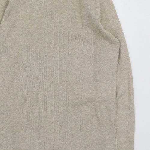 Mango Womens Beige Round Neck Cotton Henley Jumper Size S