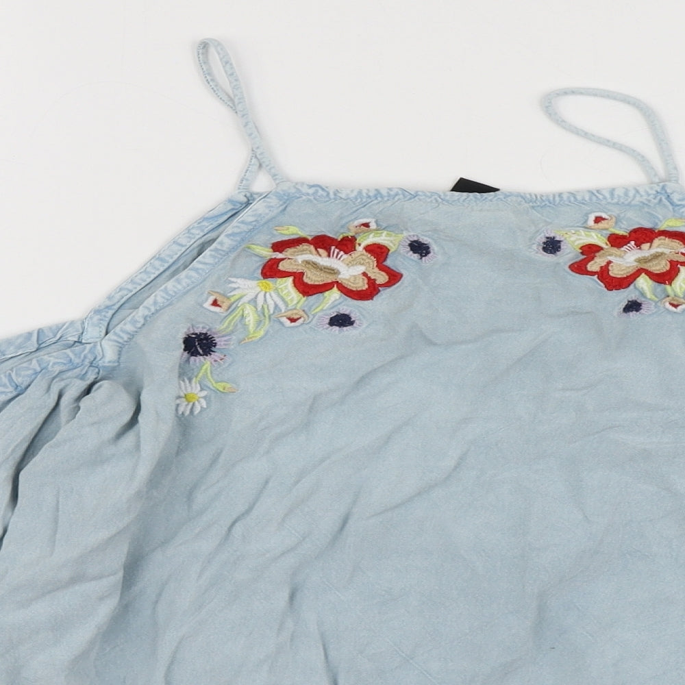 New Look Womens Blue Geometric Viscose Basic T-Shirt Size 10 Halter