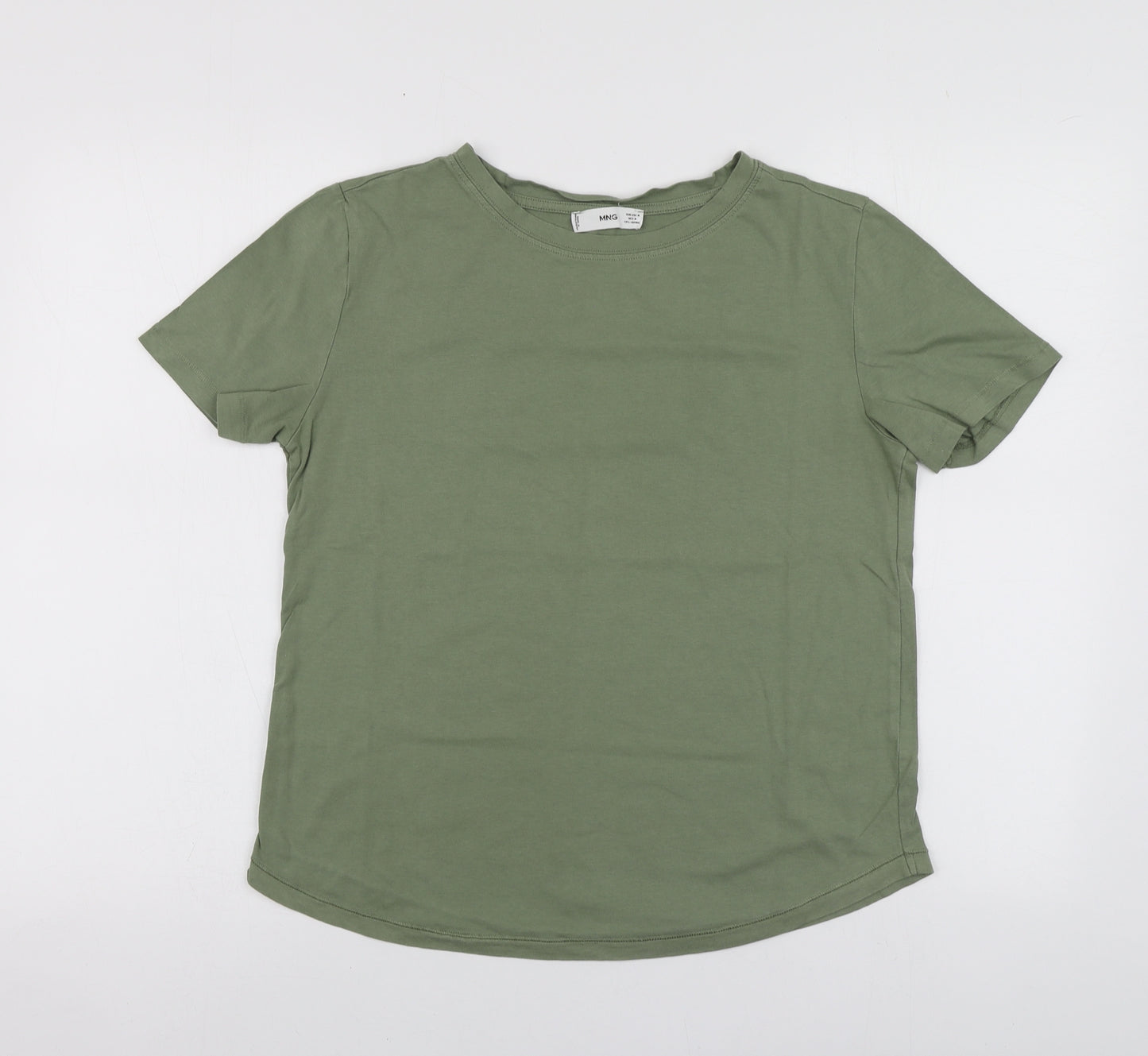 Mango Womens Green Cotton Basic T-Shirt Size M Round Neck