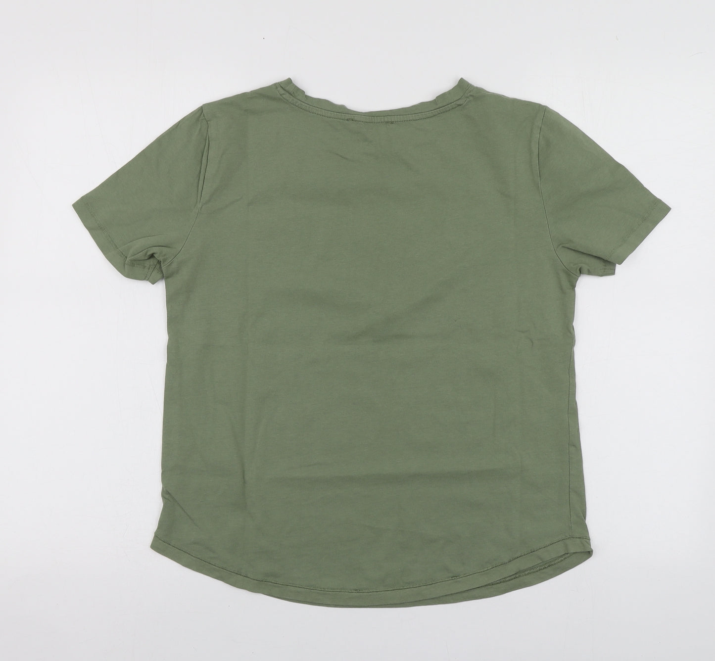 Mango Womens Green Cotton Basic T-Shirt Size M Round Neck