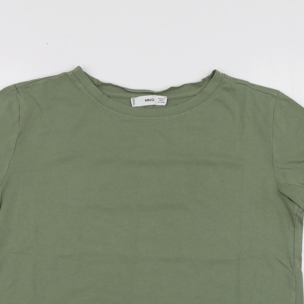 Mango Womens Green Cotton Basic T-Shirt Size M Round Neck