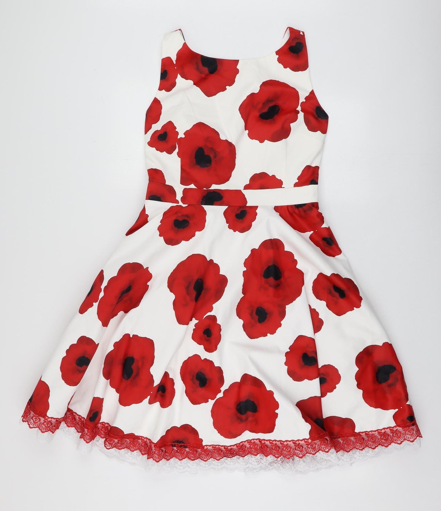 Quiz Womens White Floral Polyester Skater Dress Size 18 Round Neck