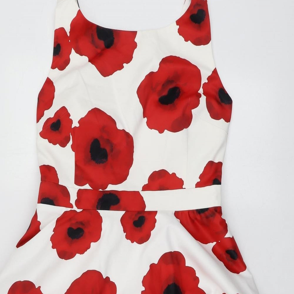 Quiz Womens White Floral Polyester Skater Dress Size 18 Round Neck