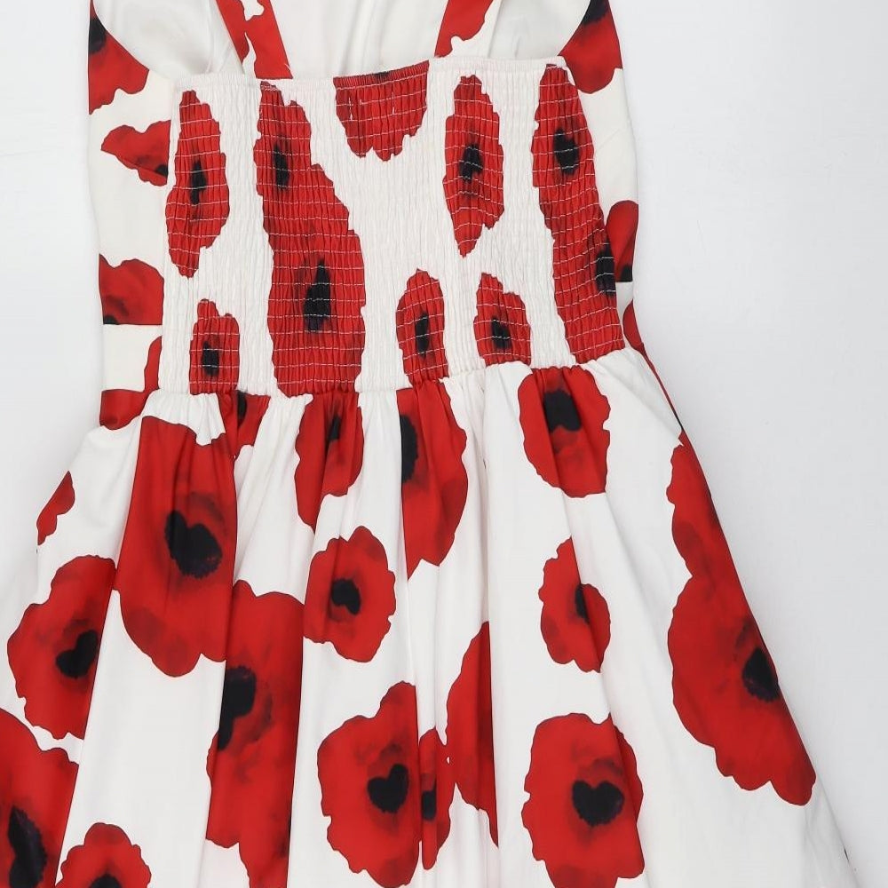 Quiz Womens White Floral Polyester Skater Dress Size 18 Round Neck