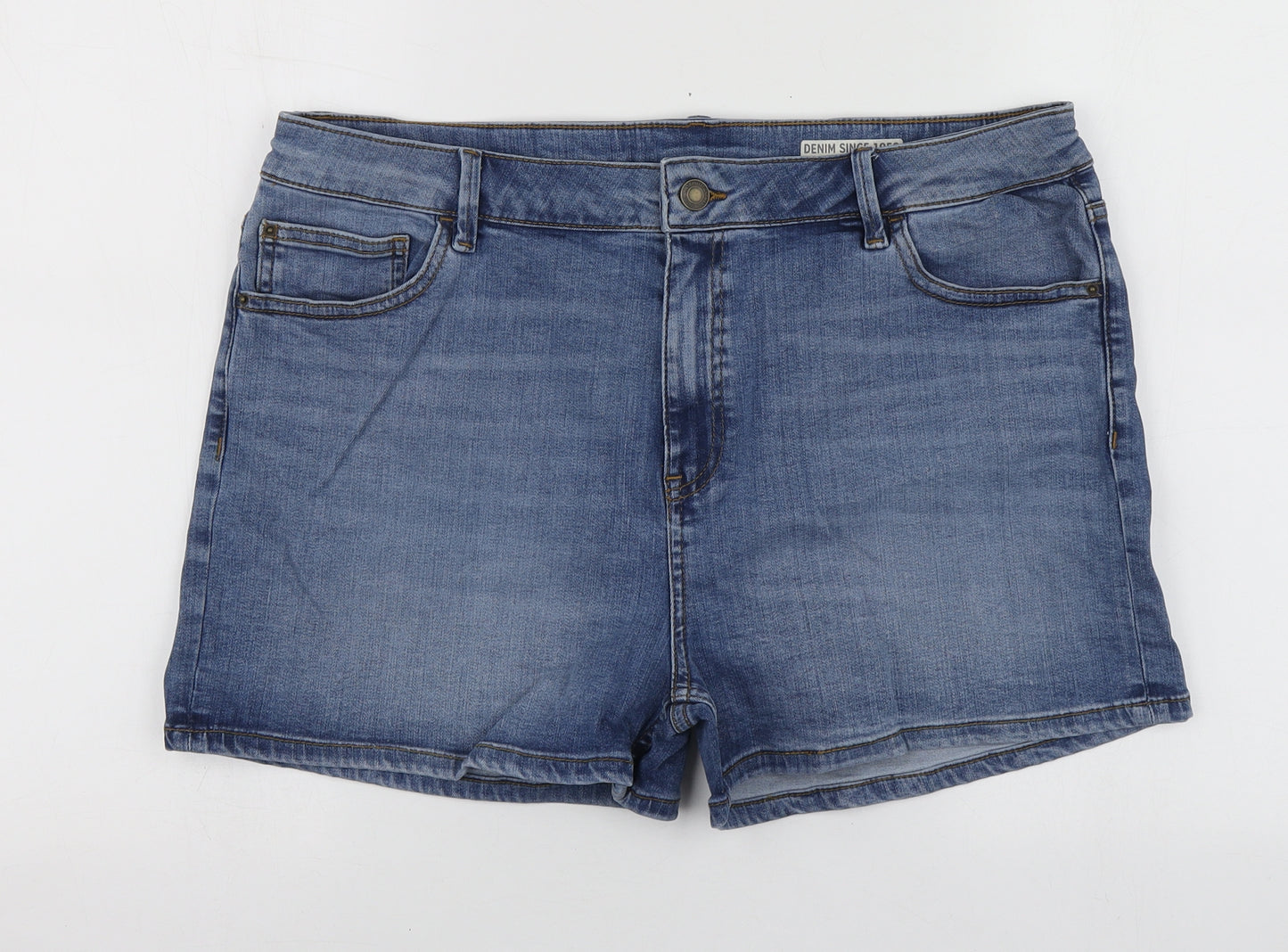 Marks and Spencer Womens Blue Cotton Cut-Off Shorts Size 18 L14 in Regular