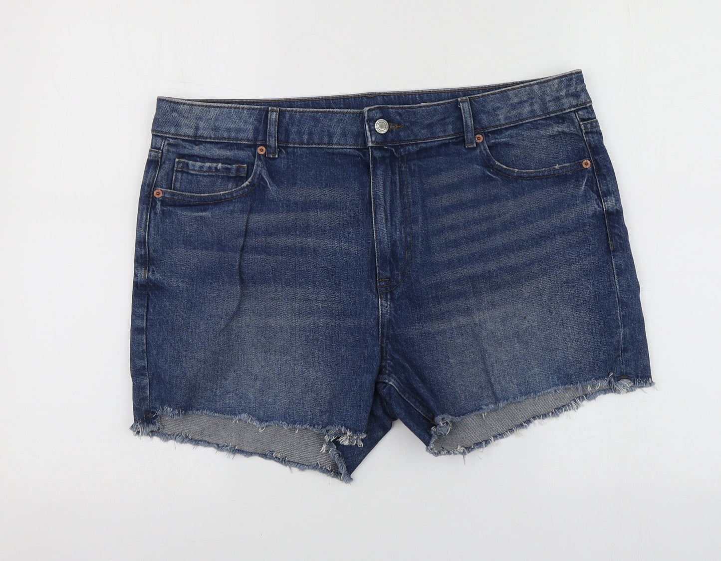 Marks and Spencer Womens Blue Cotton Cut-Off Shorts Size 16 L14 in Regular