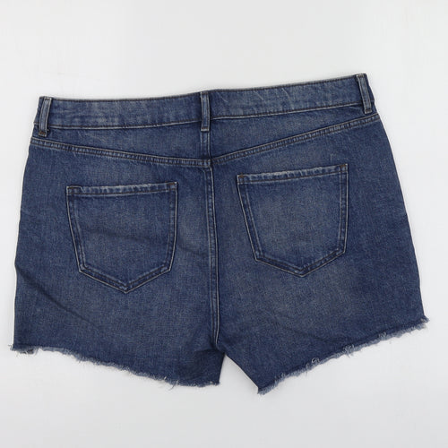 Marks and Spencer Womens Blue Cotton Cut-Off Shorts Size 16 L14 in Regular