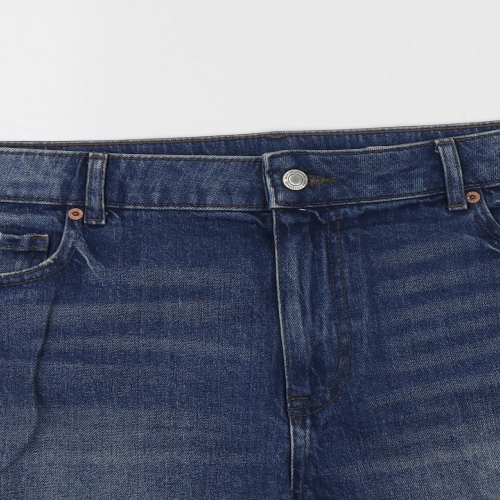 Marks and Spencer Womens Blue Cotton Cut-Off Shorts Size 16 L14 in Regular