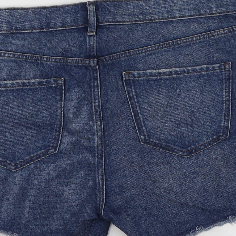 Marks and Spencer Womens Blue Cotton Cut-Off Shorts Size 16 L14 in Regular