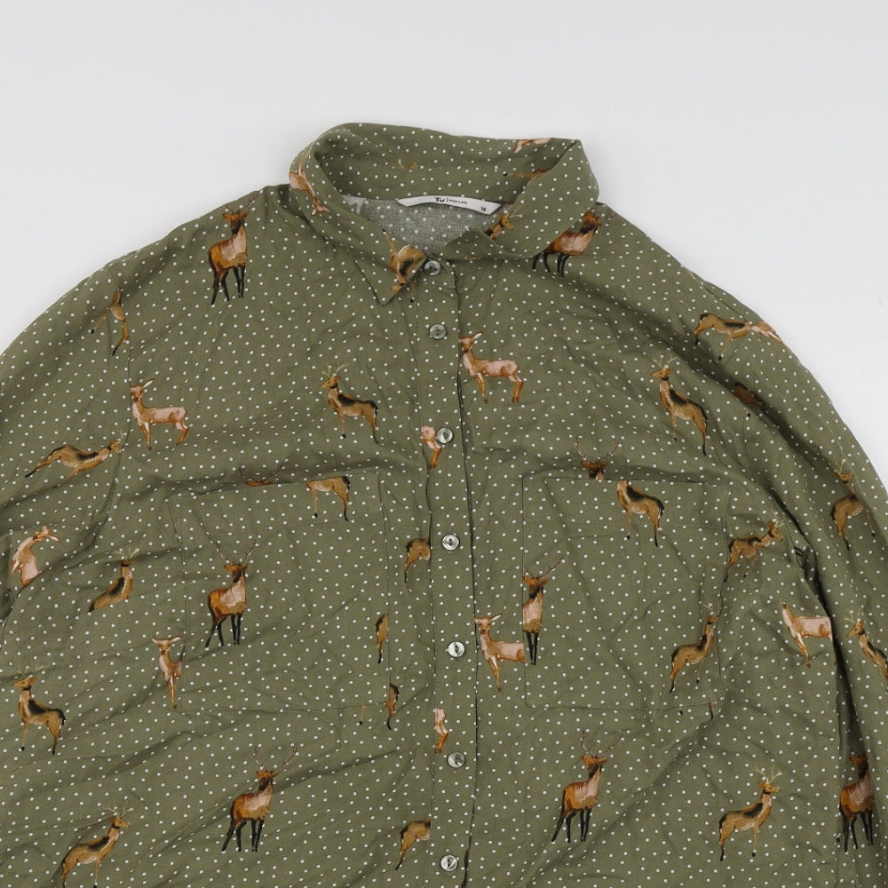 TU Womens Green Polka Dot Viscose Basic Button-Up Size 18 Collared - Deer