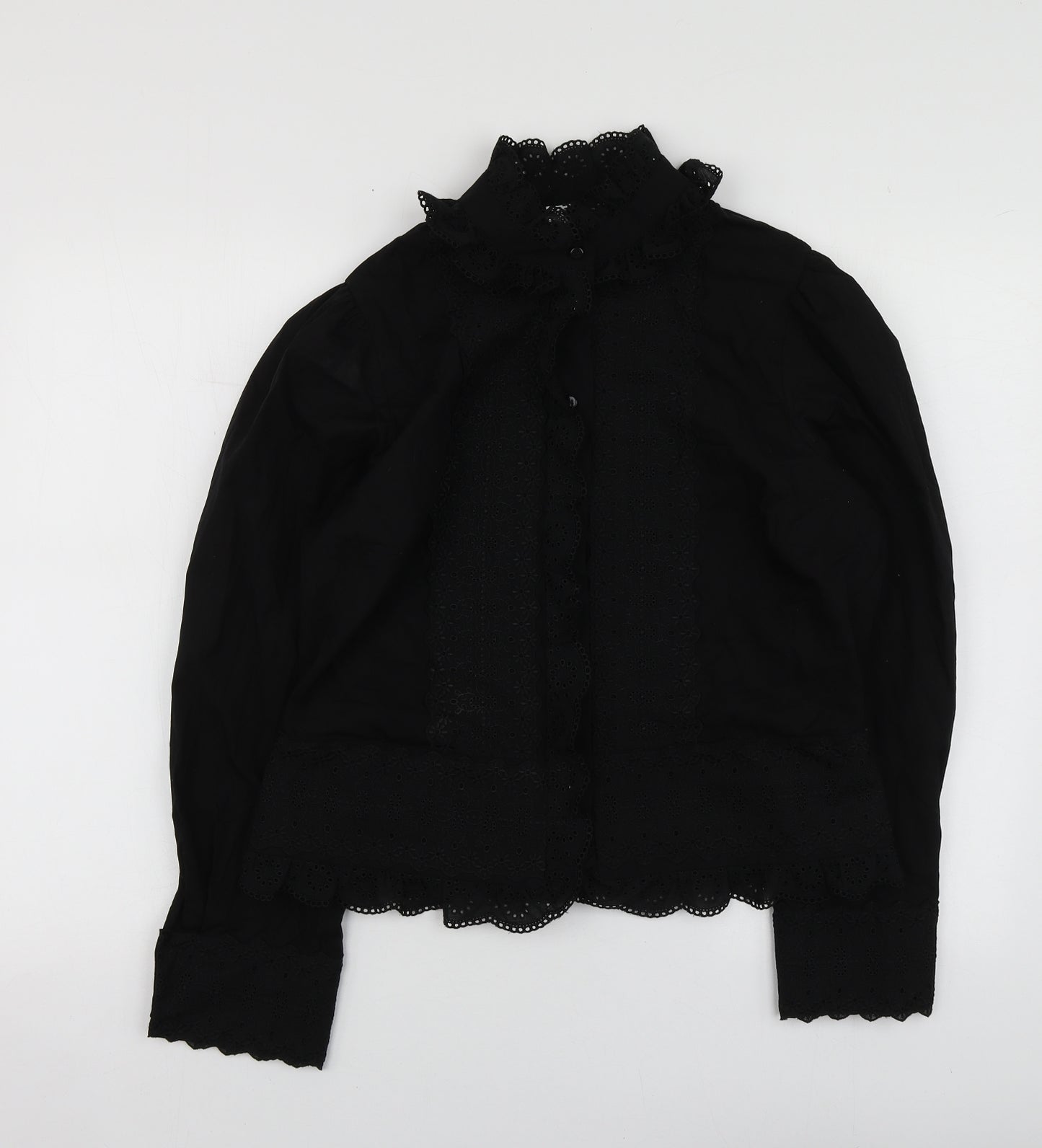 Sadiva Womens Black 100% Cotton Basic Button-Up Size M High Neck