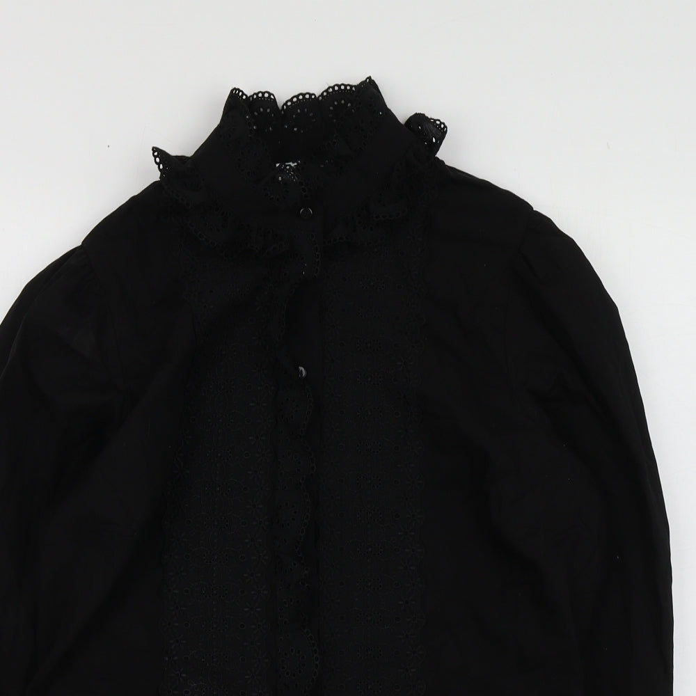 Sadiva Womens Black 100% Cotton Basic Button-Up Size M High Neck