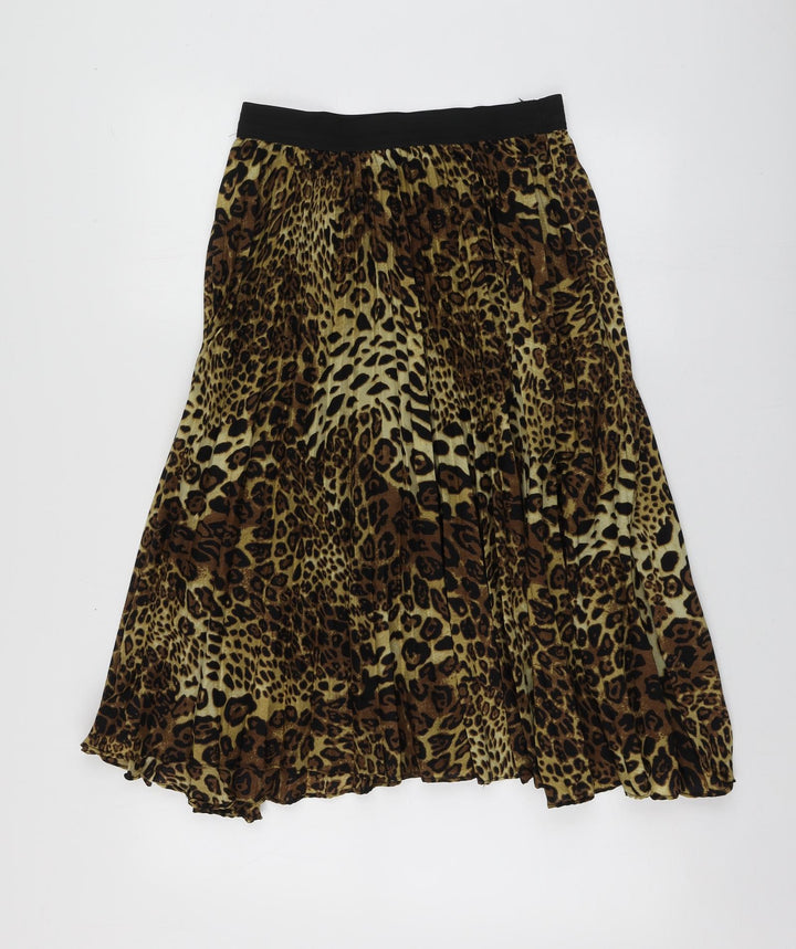 Missi London Womens Brown Animal Print Polyester Skater Skirt Size 8