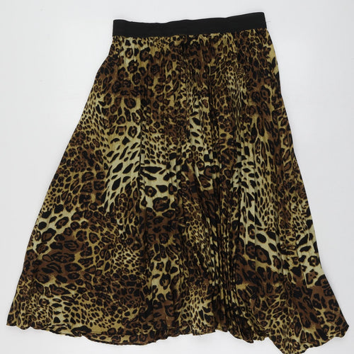 Missi London Womens Brown Animal Print Polyester Skater Skirt Size 8