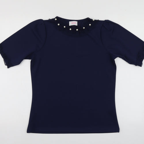 Savida Womens Blue Polyester Basic Blouse Size S Round Neck