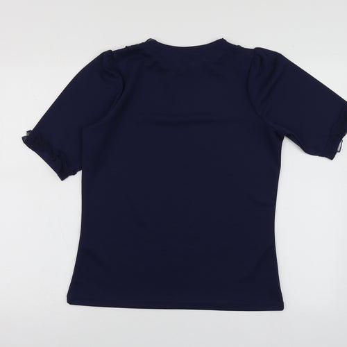 Savida Womens Blue Polyester Basic Blouse Size S Round Neck