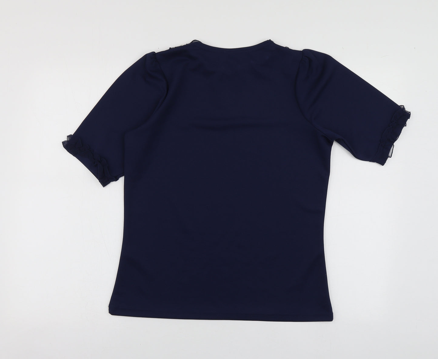 Savida Womens Blue Polyester Basic Blouse Size S Round Neck
