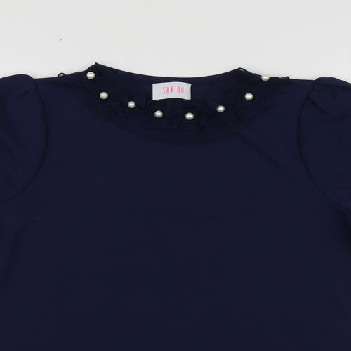 Savida Womens Blue Polyester Basic Blouse Size S Round Neck