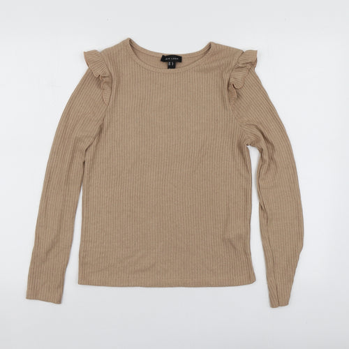 New Look Womens Beige Viscose Basic T-Shirt Size 8 Round Neck