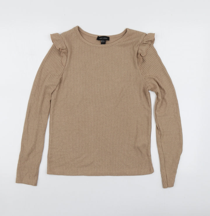 New Look Womens Beige Viscose Basic T-Shirt Size 8 Round Neck