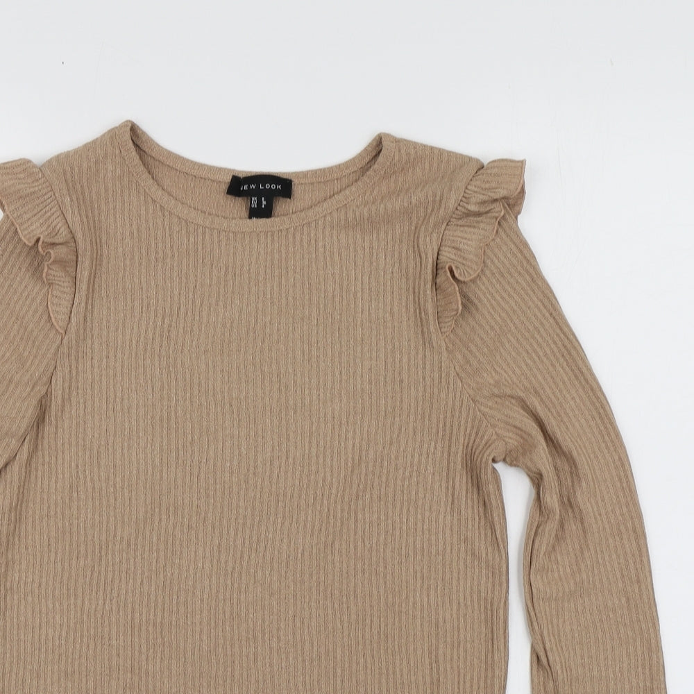 New Look Womens Beige Viscose Basic T-Shirt Size 8 Round Neck
