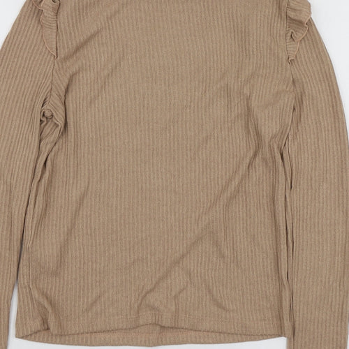 New Look Womens Beige Viscose Basic T-Shirt Size 8 Round Neck