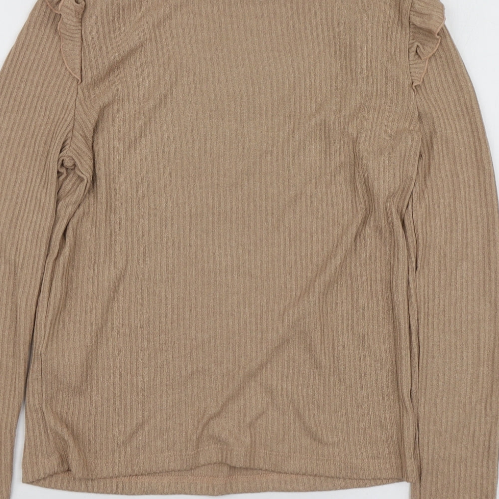 New Look Womens Beige Viscose Basic T-Shirt Size 8 Round Neck