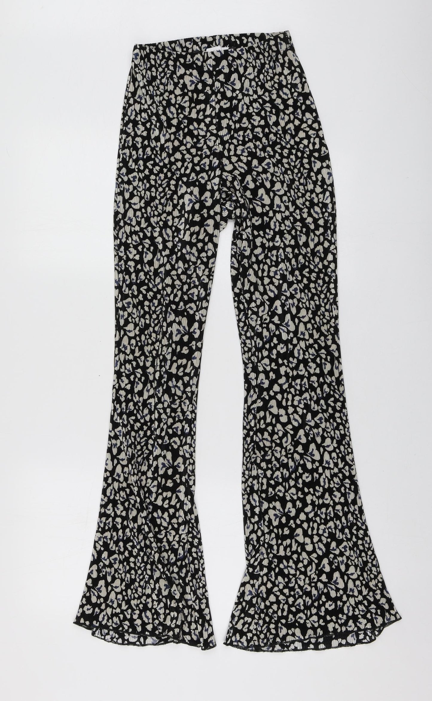 Topshop Womens Black Geometric Polyester Trousers Size 8 L30 in Regular
