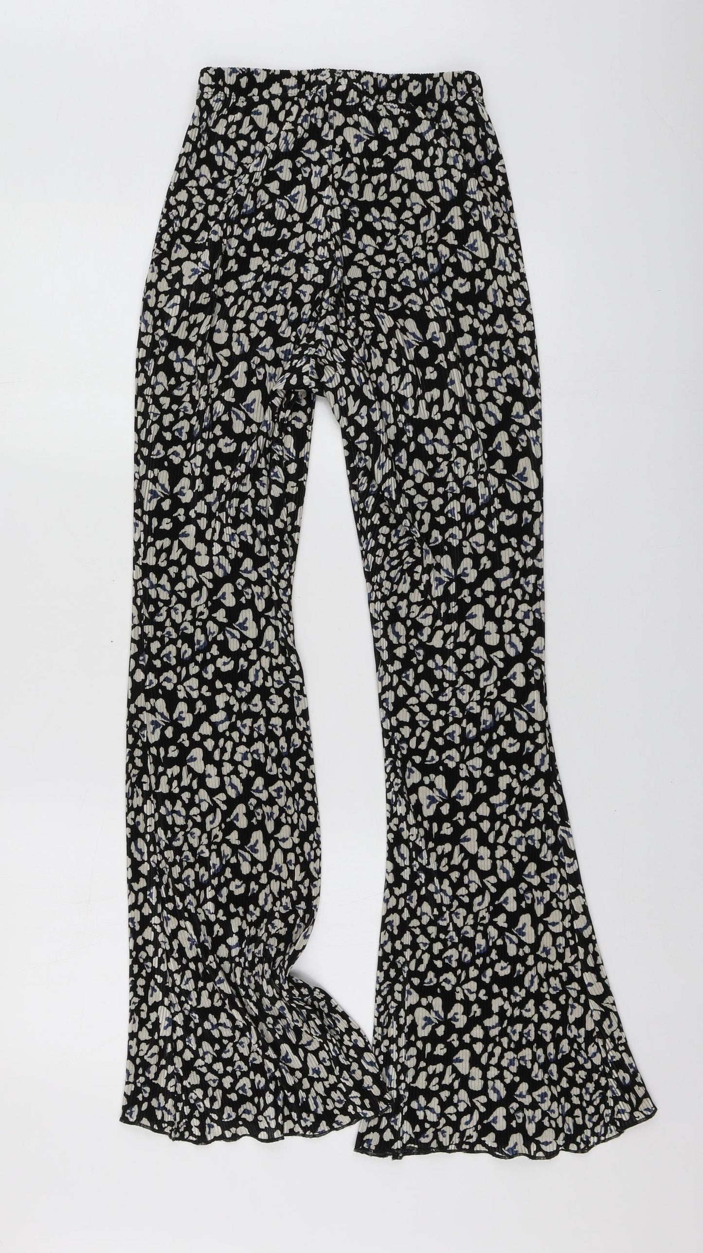 Topshop Womens Black Geometric Polyester Trousers Size 8 L30 in Regular