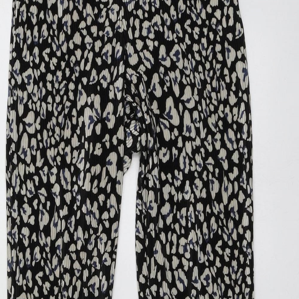 Topshop Womens Black Geometric Polyester Trousers Size 8 L30 in Regular