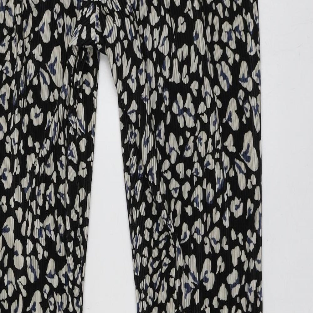 Topshop Womens Black Geometric Polyester Trousers Size 8 L30 in Regular