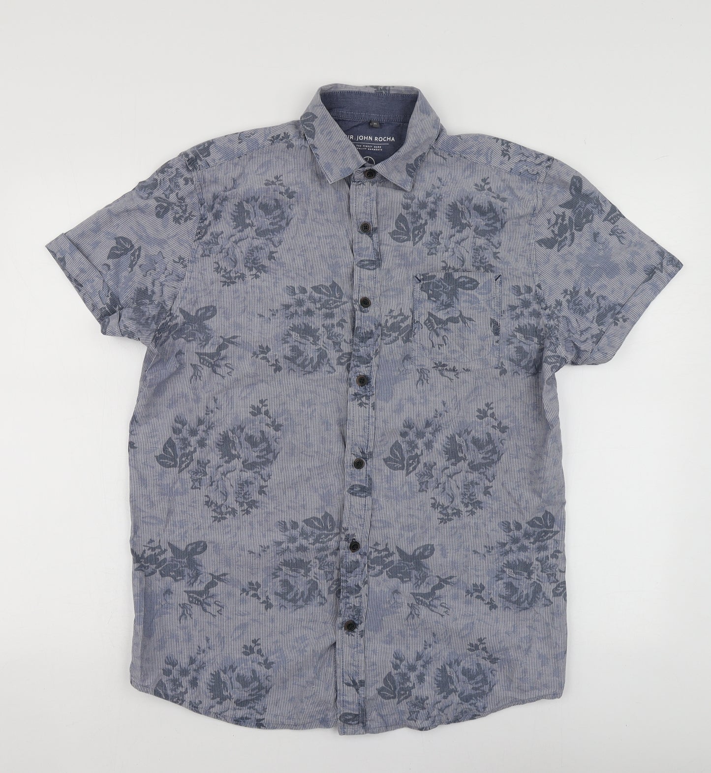 RJR.John Rocha Mens Blue Floral Cotton Button-Up Size M Collared