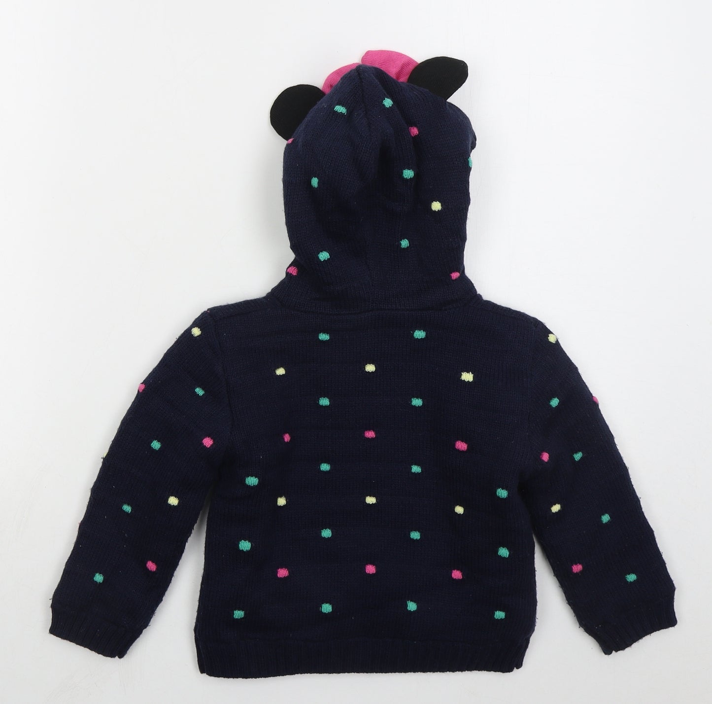 George Girls Blue High Neck Polka Dot Acrylic Cardigan Jumper Size 3-4 Years  Button - Minnie Mouse