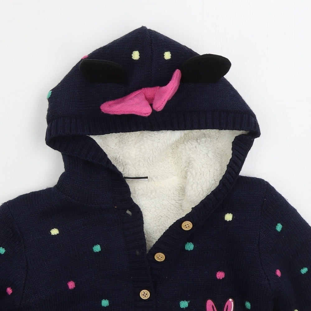 George Girls Blue High Neck Polka Dot Acrylic Cardigan Jumper Size 3-4 Years  Button - Minnie Mouse