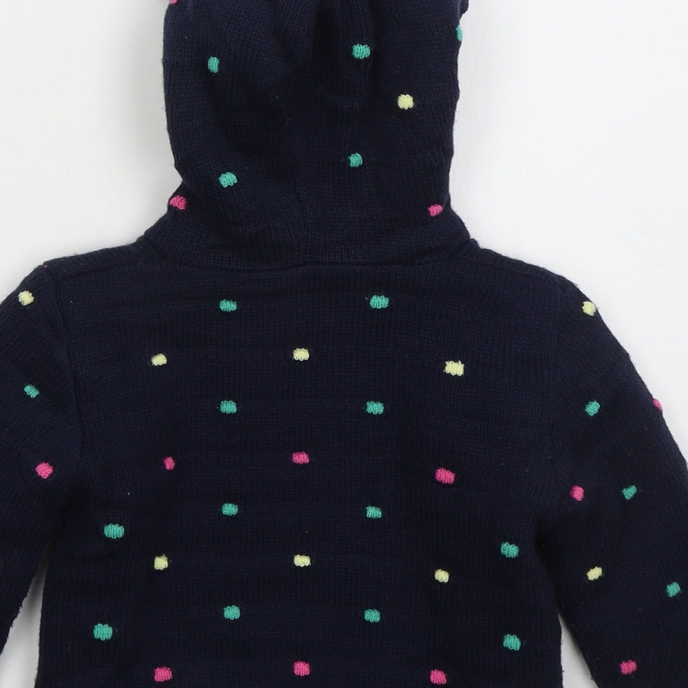 George Girls Blue High Neck Polka Dot Acrylic Cardigan Jumper Size 3-4 Years  Button - Minnie Mouse